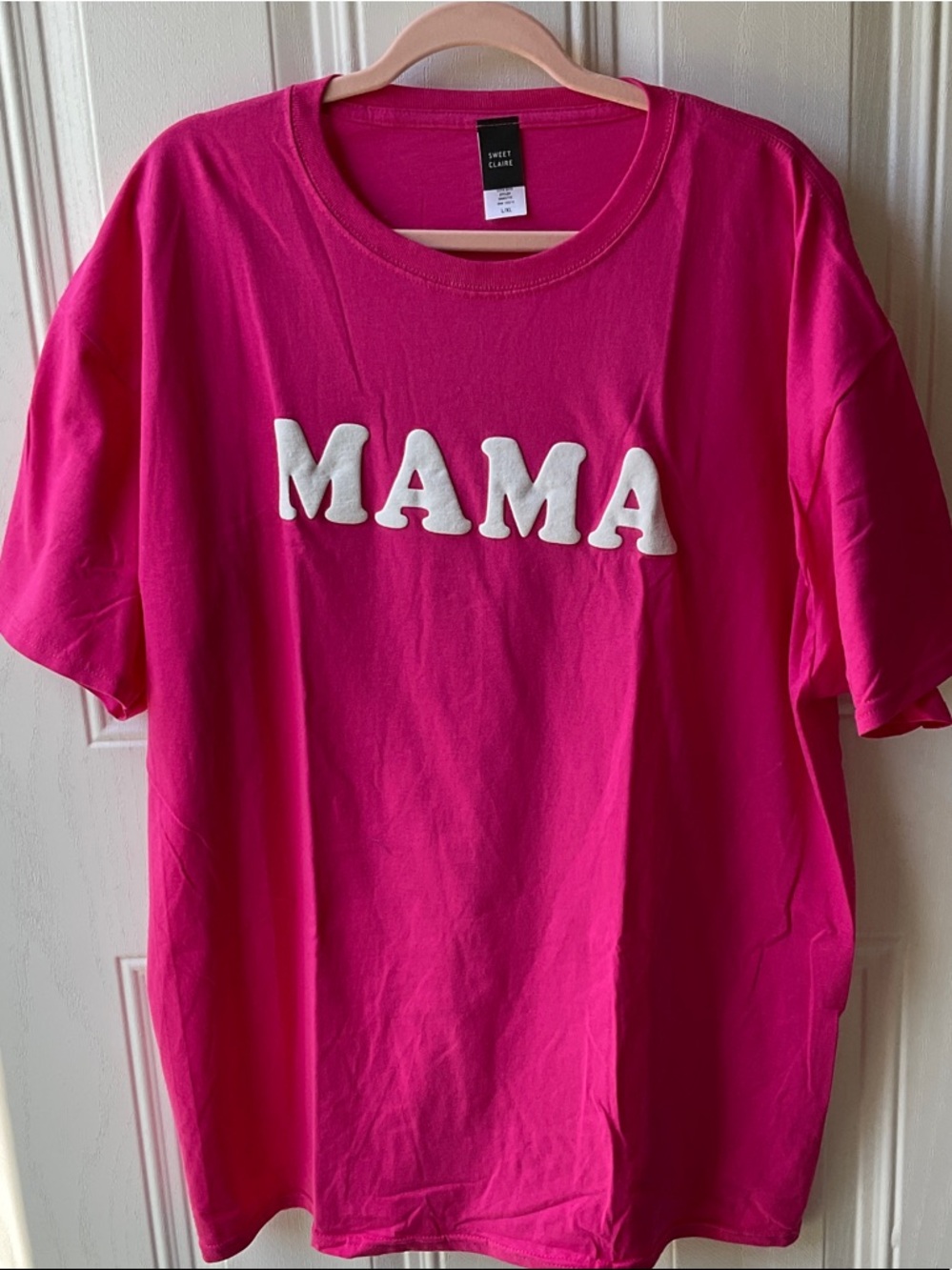 Sweet Claire MAMA Short Sleeve Tee in Hot Pink with White Applique
